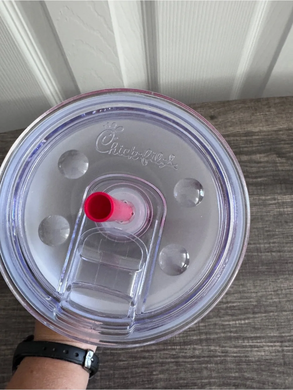 White Tumbler with Pink Logo and Straw - Insulated Travel Cup